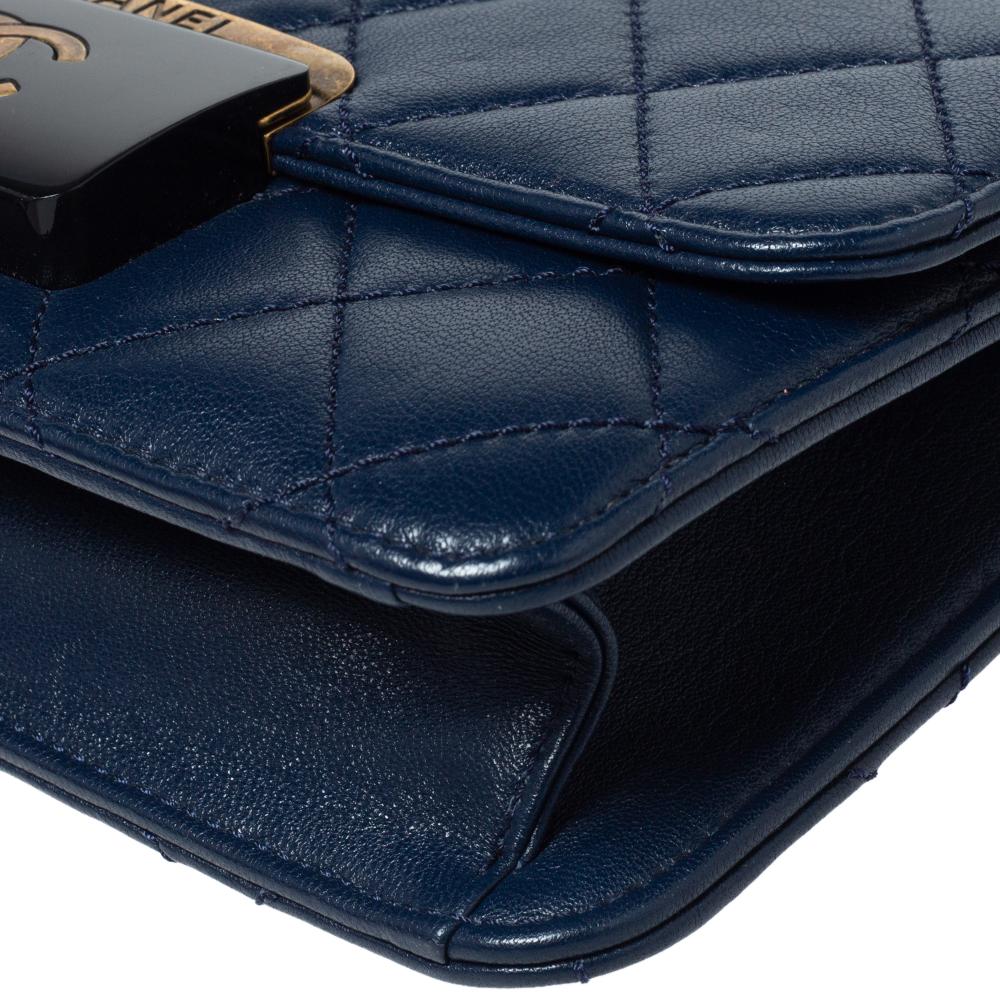 Chanel Blue Leather Mini Beauty Lock Flap Bag 1