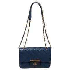 Chanel Blue Leather Mini Beauty Lock Flap Bag