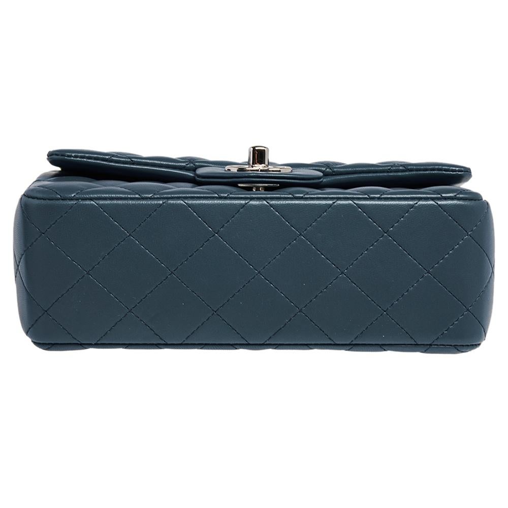 Chanel Blue Leather Mini Rectangle Classic Single Flap Bag 2