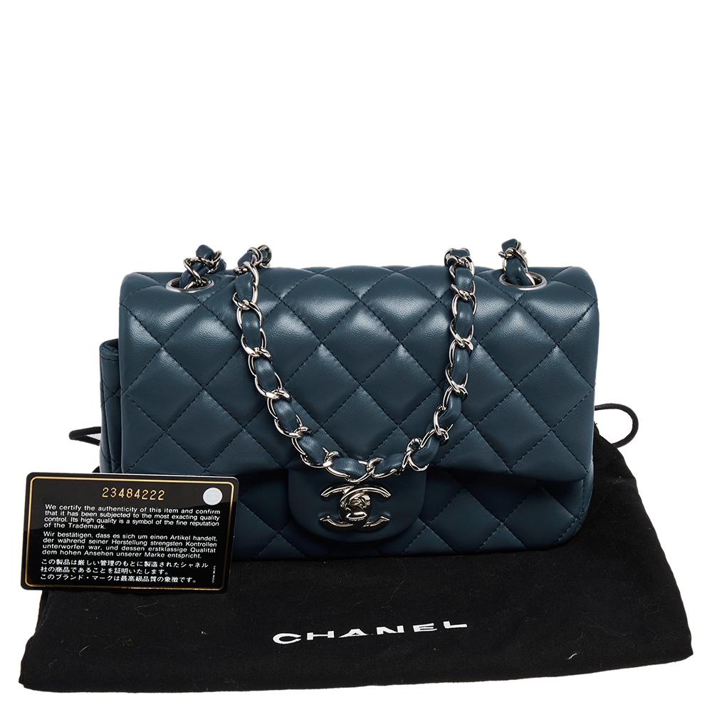 Chanel Blue Leather Mini Rectangle Classic Single Flap Bag In Excellent Condition In Dubai, Al Qouz 2
