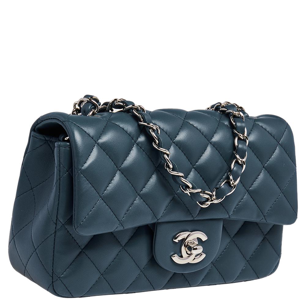 Chanel Blue Leather Mini Rectangle Classic Single Flap Bag 1