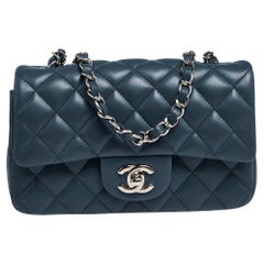 Chanel Blue Leather Mini Rectangle Classic Single Flap Bag