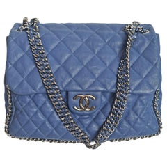 Chanel Blue Leather Quilted Maxi Chain Around Flap Bag