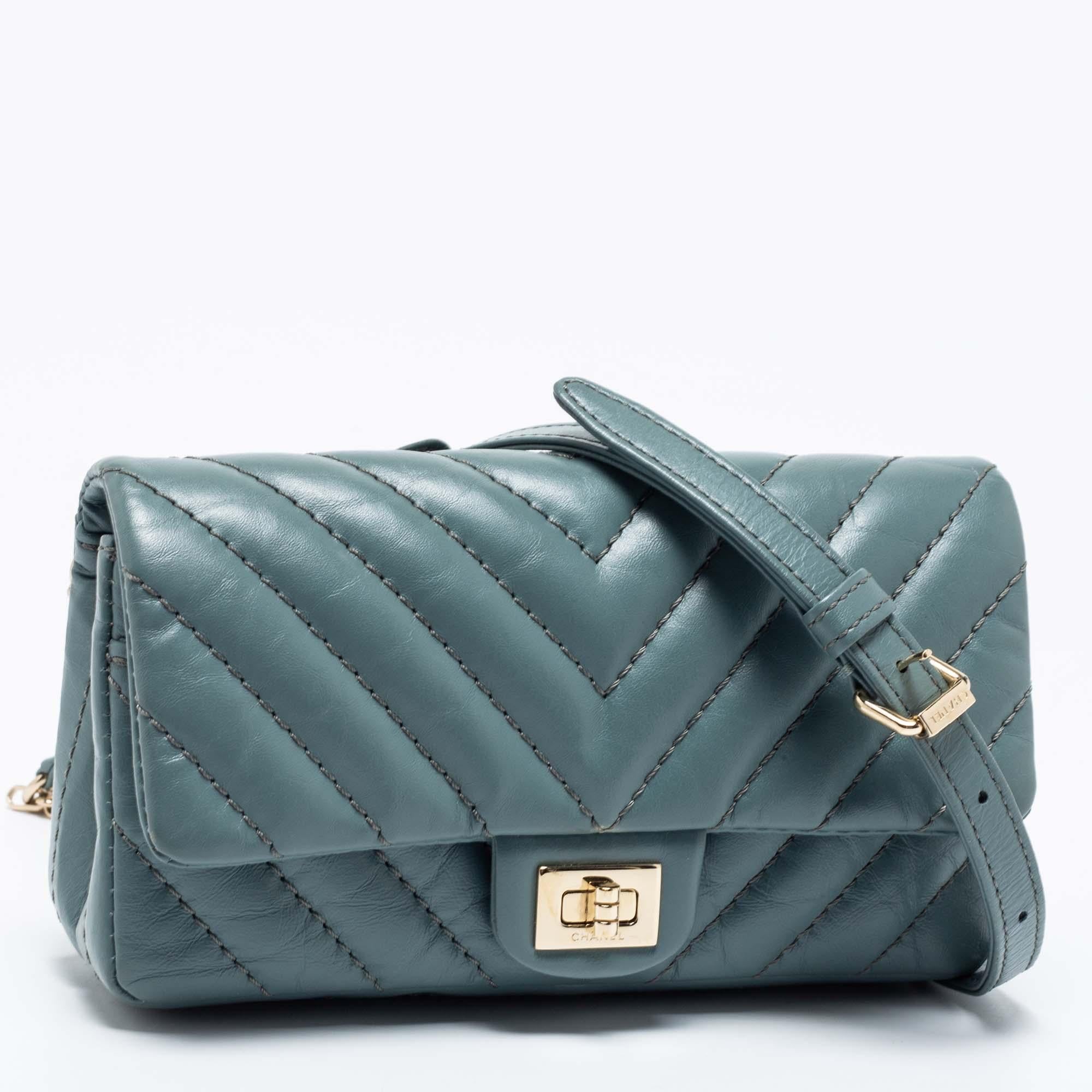 Gray Chanel Blue Leather Reissue 2.55 Belt Bag