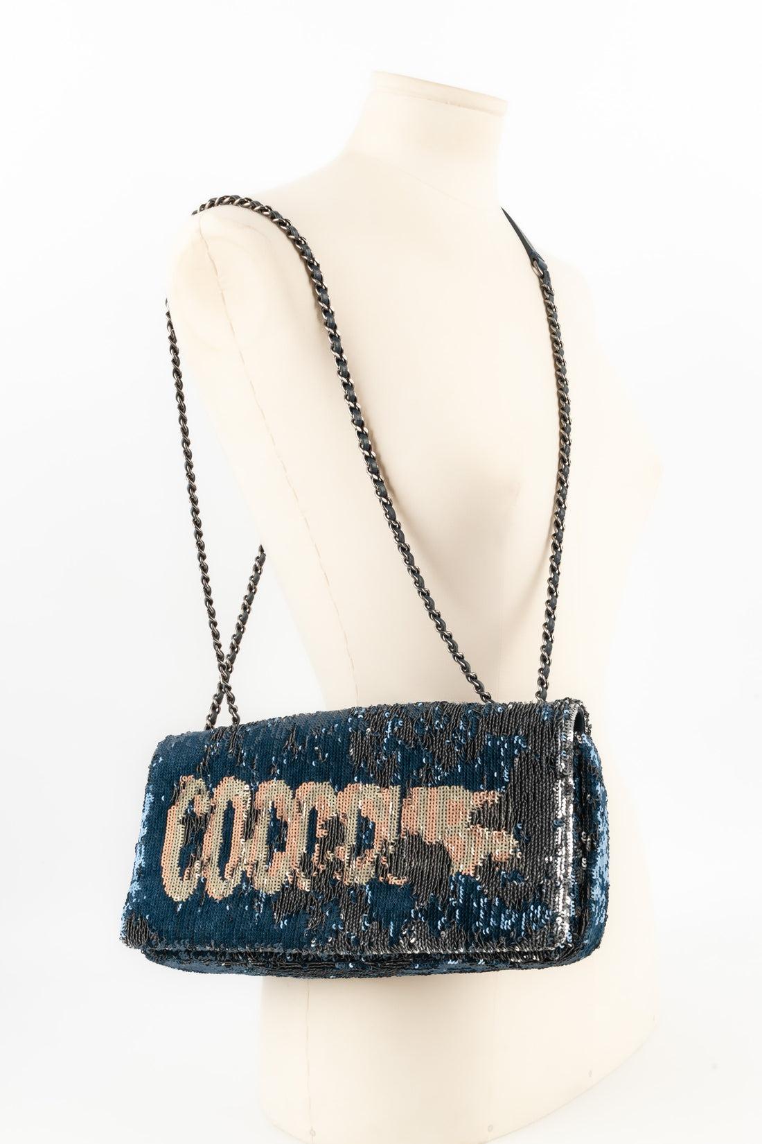 Chanel Blue Leather Sequinned Bag Paris-Cuba, 2018 In Excellent Condition For Sale In SAINT-OUEN-SUR-SEINE, FR