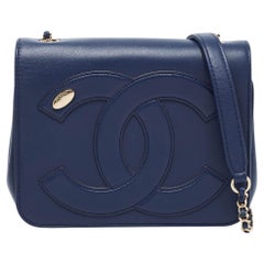 Chanel Blue Leather Small CC Mania Flap Bag