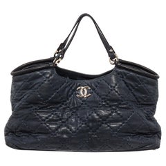 Chanel Blau Leder Stitch Cabas CC Kette XL Tote Bag