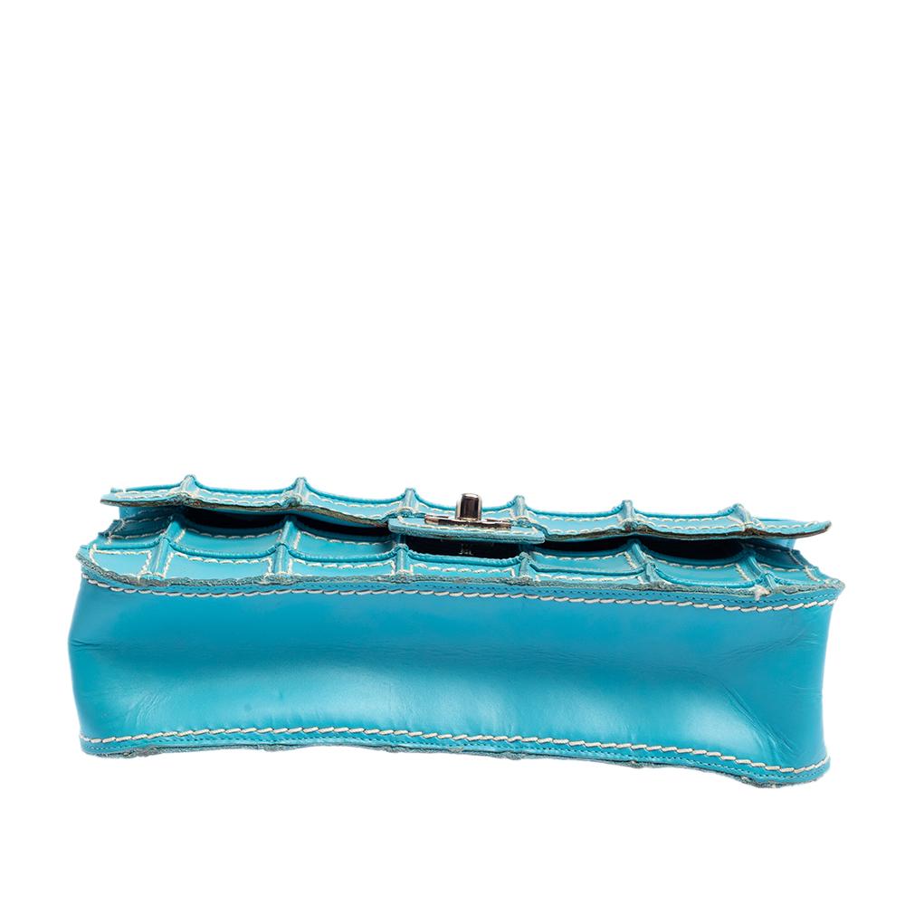 Chanel Blau Leder Vintage Reverse Stitch Flap Tasche 1