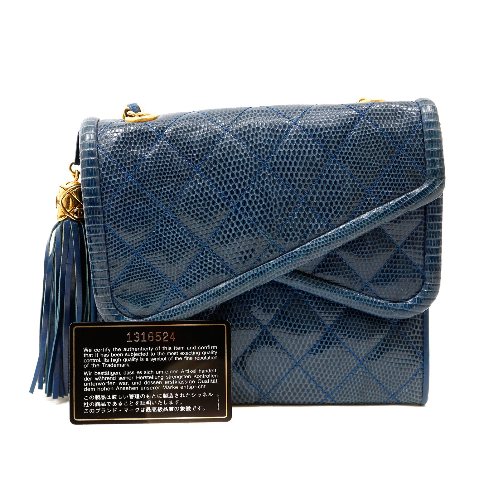 Chanel Blue Lizard Vintage Double Flap Envelope Bag 1