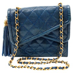 Chanel Blue Lizard Vintage Double Flap Envelope Bag