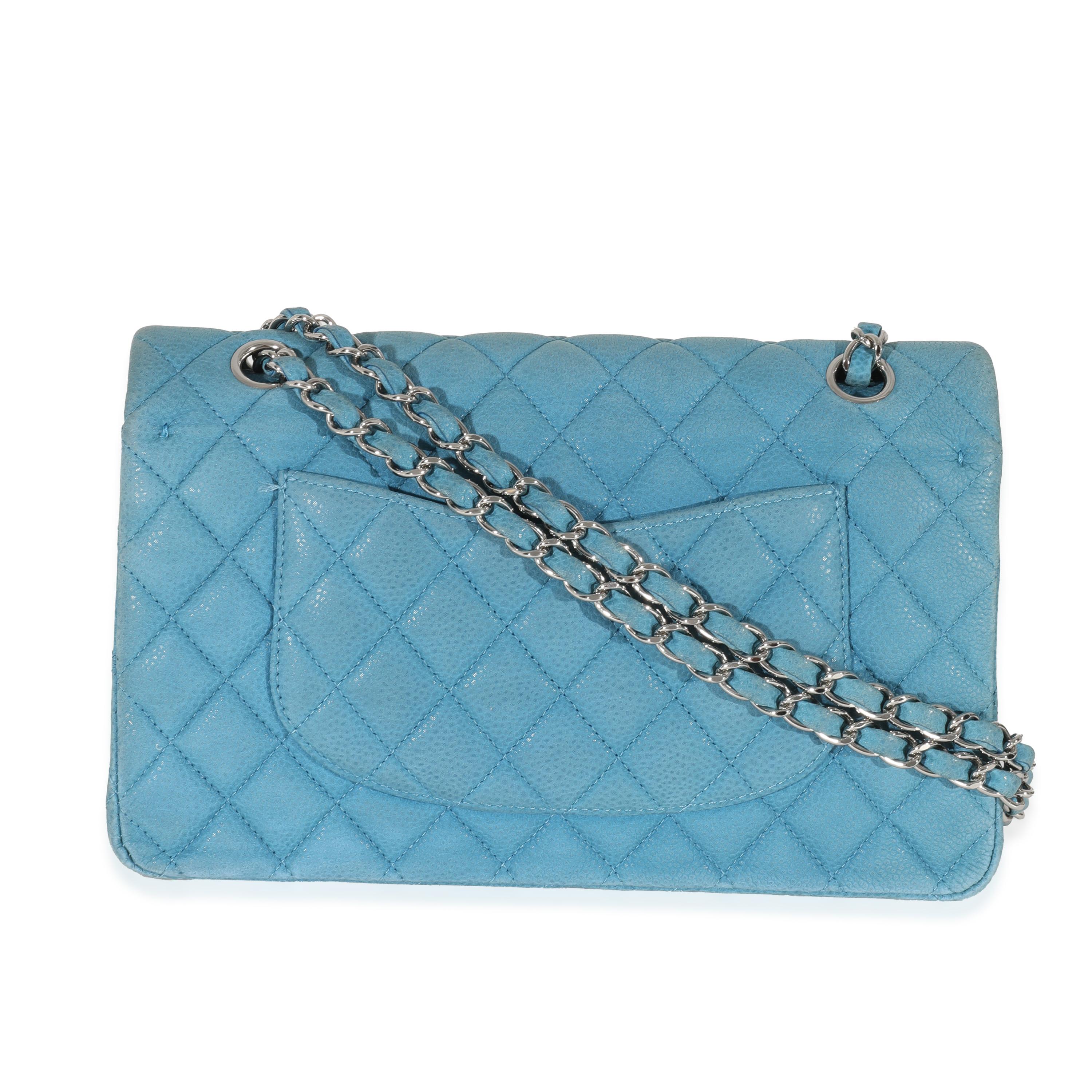 Chanel Blue Matte Caviar Medium Classic Double Flap Bag In Excellent Condition In New York, NY