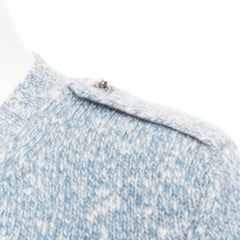 CHANEL blue melange cashmere CC turnlock buttons cardigan sweater FR36 S