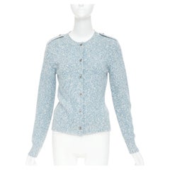 CHANEL blue melange cashmere CC turnlock buttons cardigan sweater FR36 S