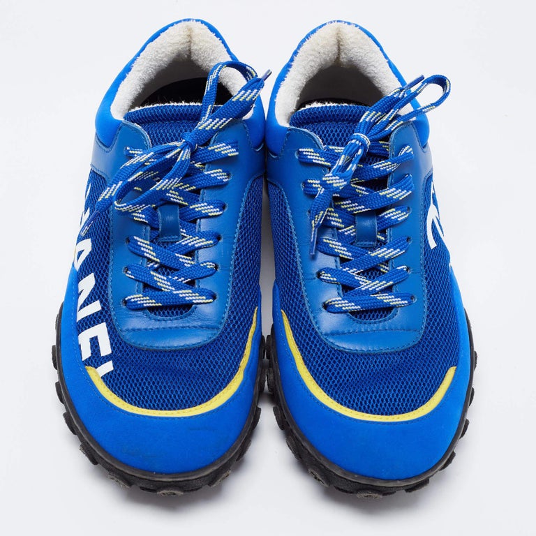 Chanel Blue Mesh, Leather and Nylon CC Low Top Sneakers Size 39 For