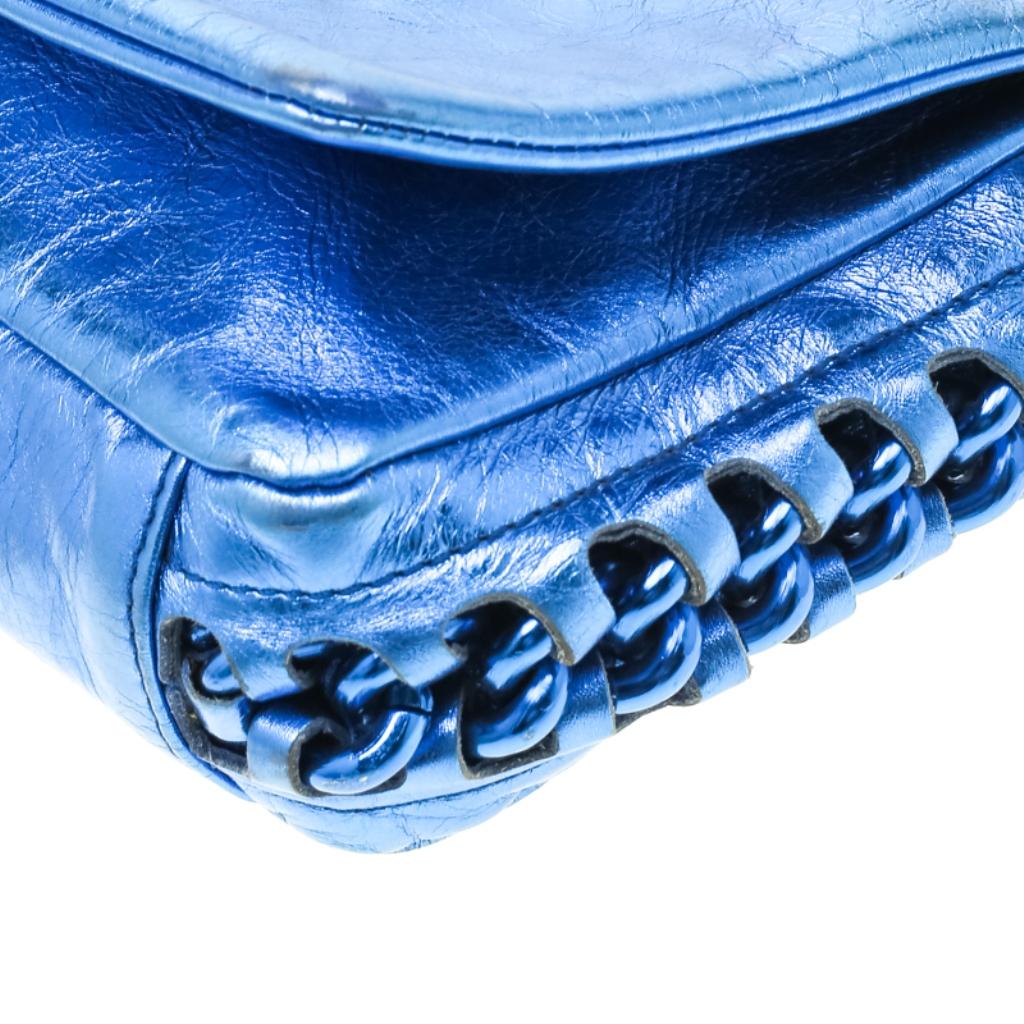 Chanel Blue Metallic Leather Modern Chain Flap Shoulder Bag 7