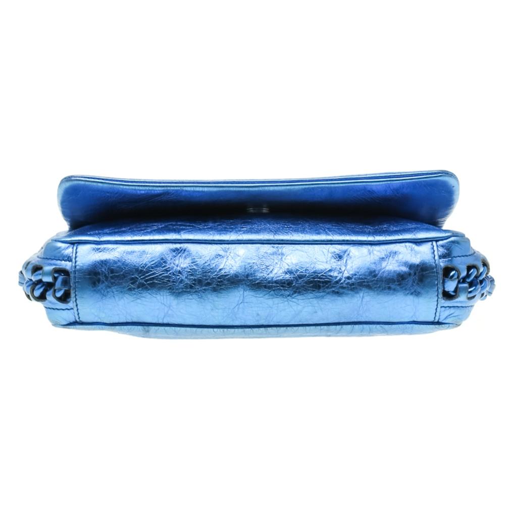Chanel Blue Metallic Leather Modern Chain Flap Shoulder Bag 1