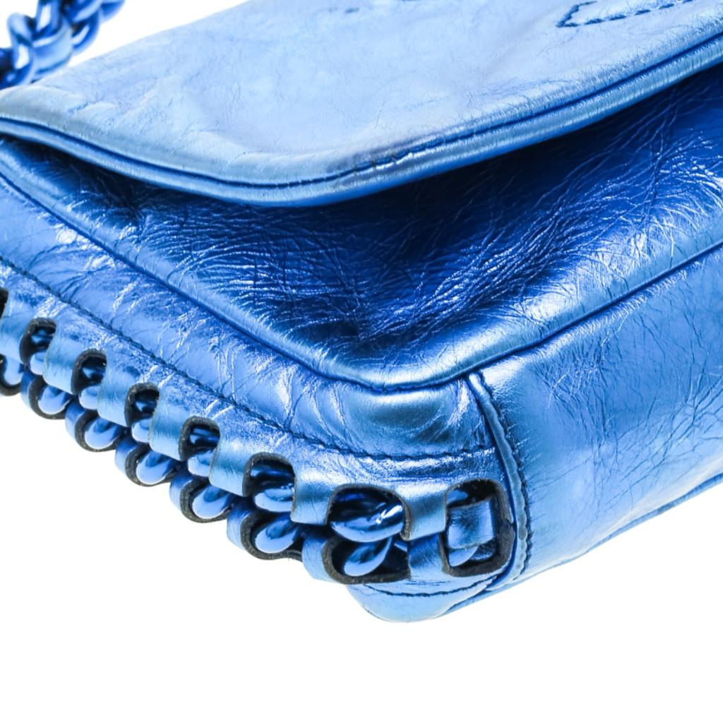 Chanel Blue Metallic Leather Modern Chain Flap Shoulder Bag 5