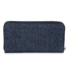 Chanel Blue Metallic Lurex Canvas Deauville Zip Around Wallet