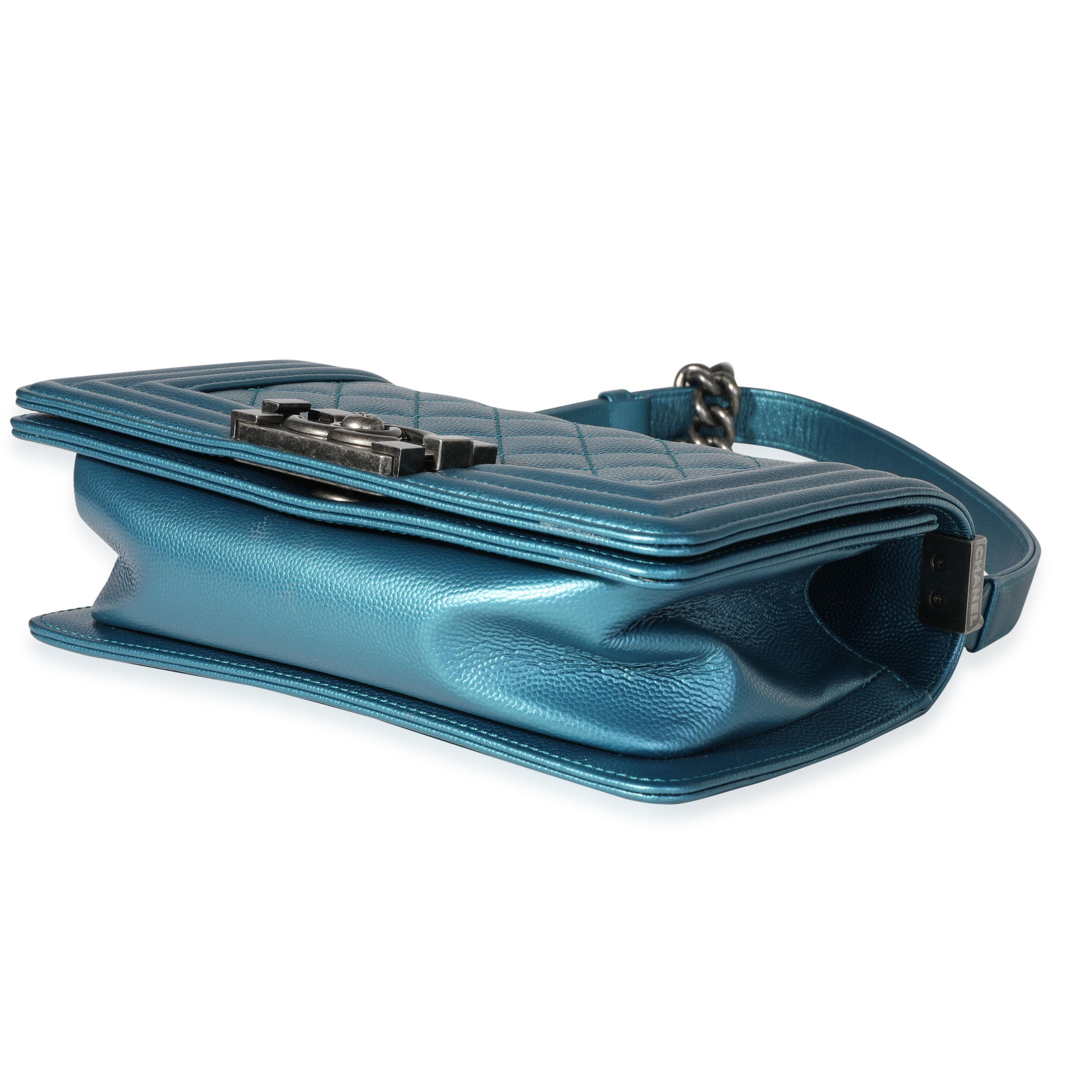 Chanel Blue Metallic Quilted Caviar Small Boy Bag For Sale at 1stDibs ...