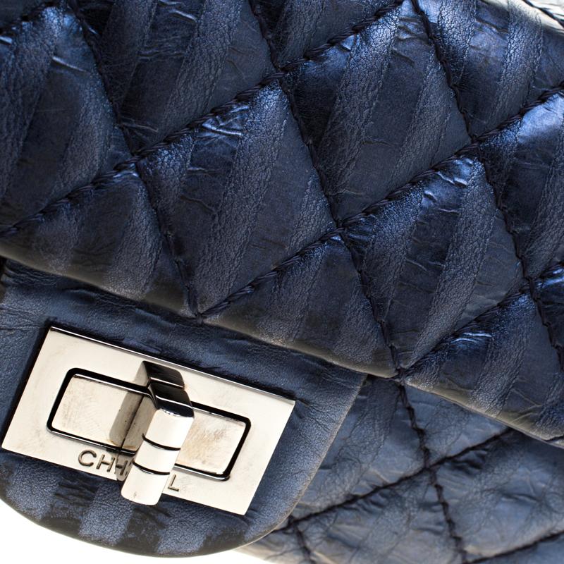 Chanel Blue Metallic Quilted Leather Mademoiselle Lock Clutch 6
