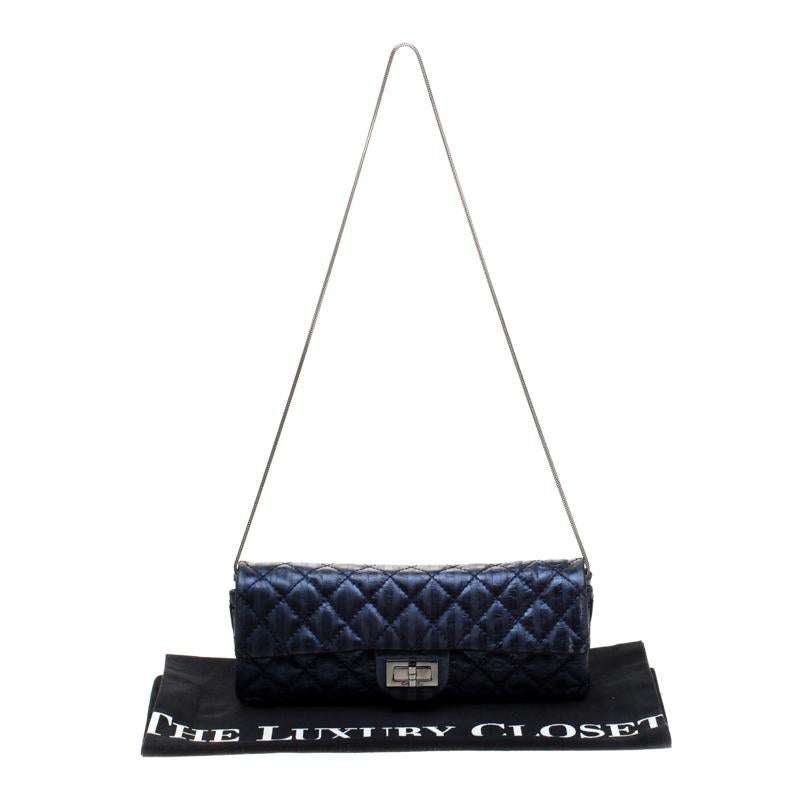 Chanel Blue Metallic Quilted Leather Mademoiselle Lock Clutch 7