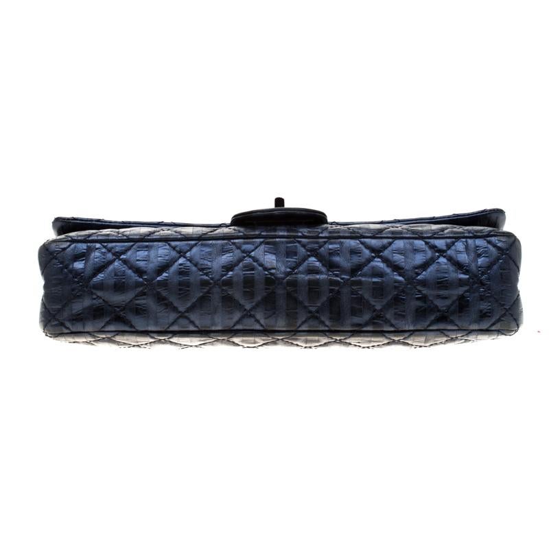 Women's Chanel Blue Metallic Quilted Leather Mademoiselle Lock Clutch