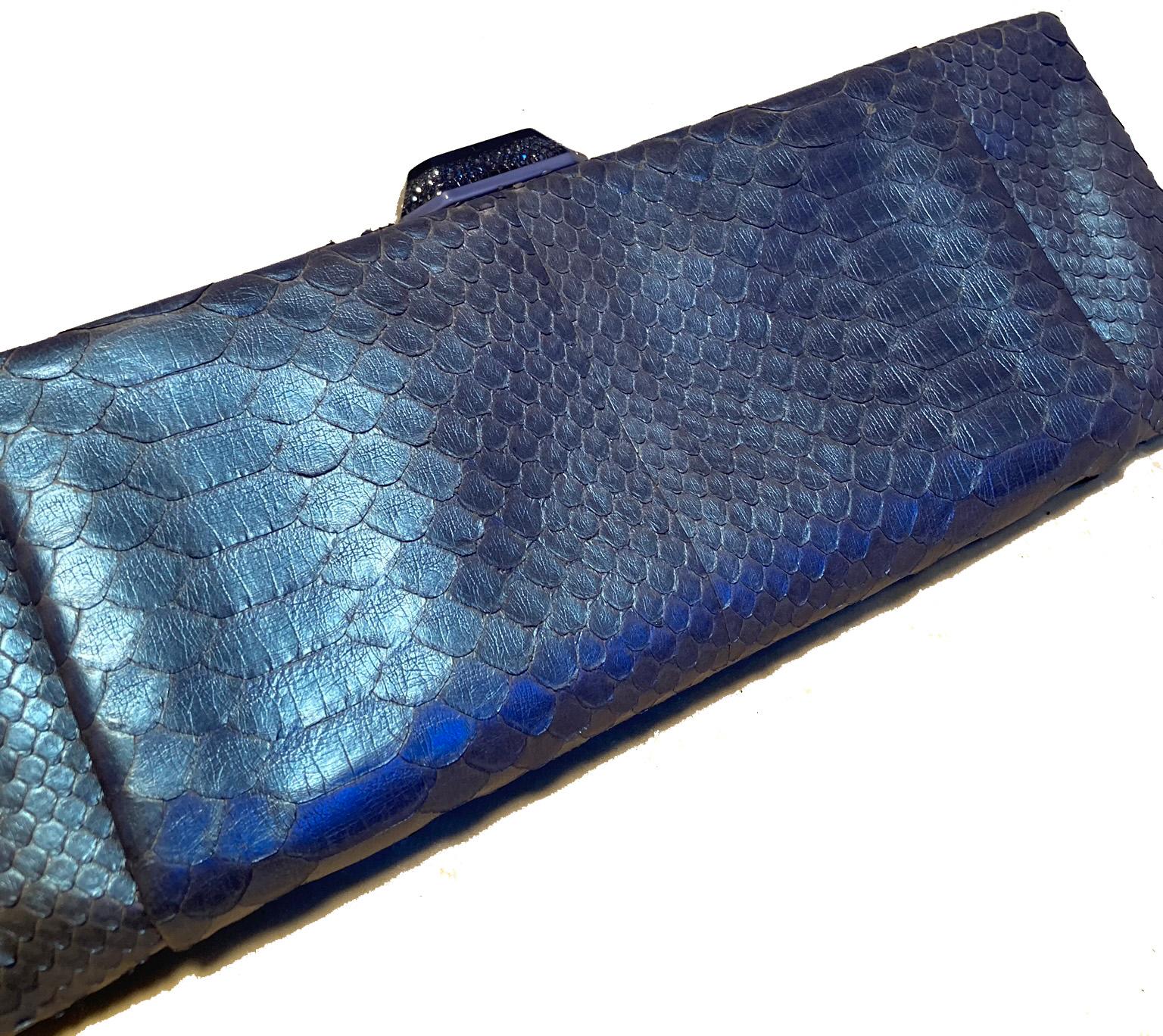 Chanel Blue Metallic Snakeskin Clutch 4