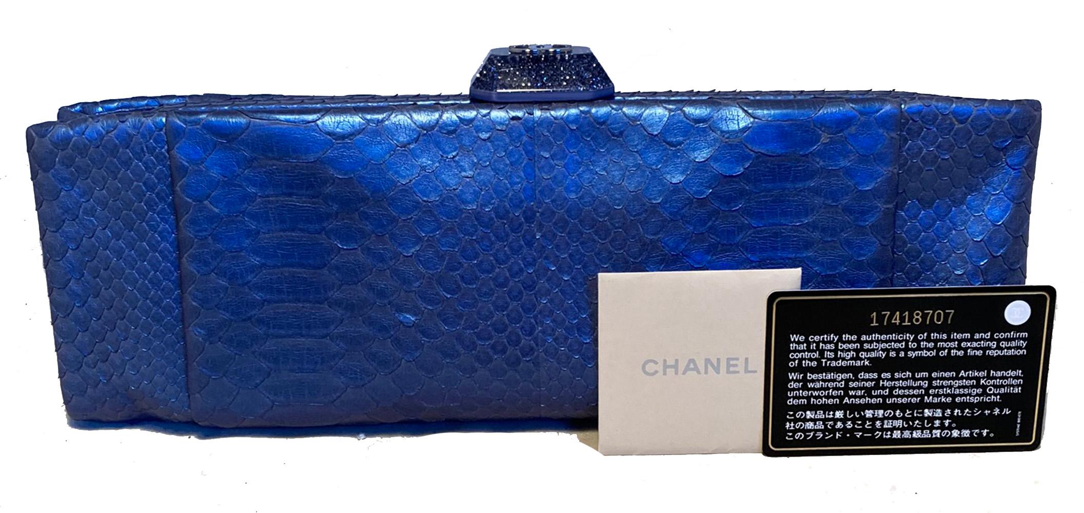 Chanel Blue Metallic Snakeskin Clutch 3