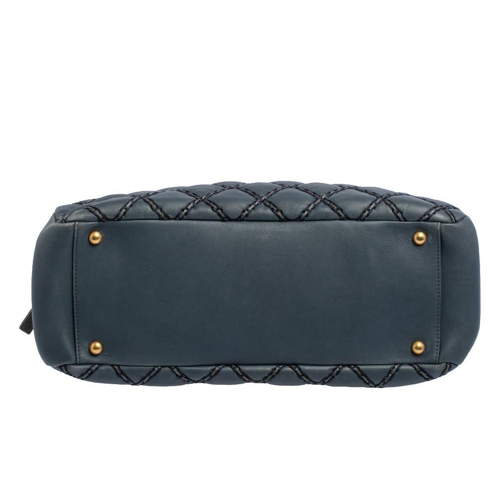 Chanel Blue Metallic Stitch Leather Tote 5