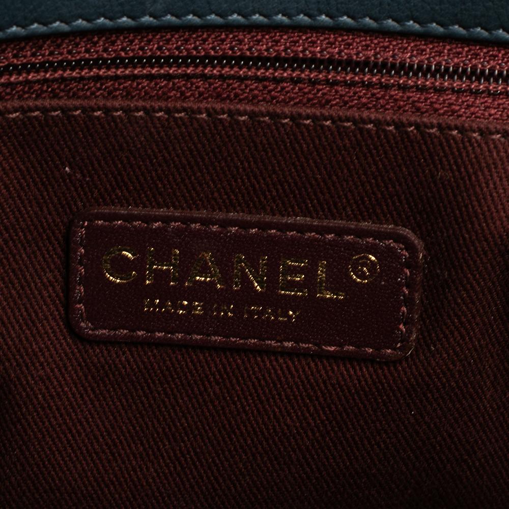 Chanel Blue Metallic Stitch Leather Tote 1