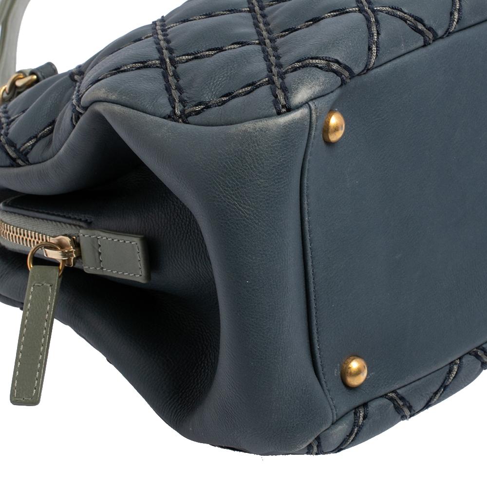 Chanel Blue Metallic Stitch Leather Tote 4