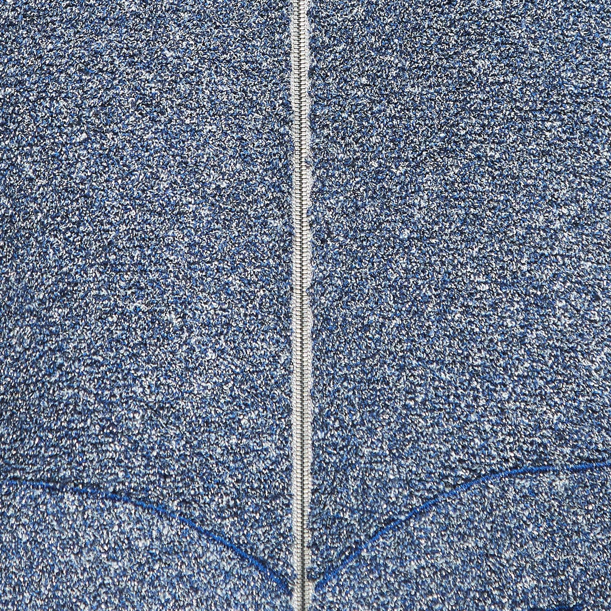 Gray Chanel Blue/Metallic Terry Zip-Up Hoodie M For Sale