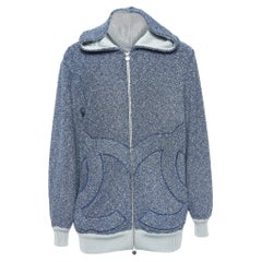 Chanel Blau/Metallic Terry Zip-Up Kapuze mit Reißverschluss M