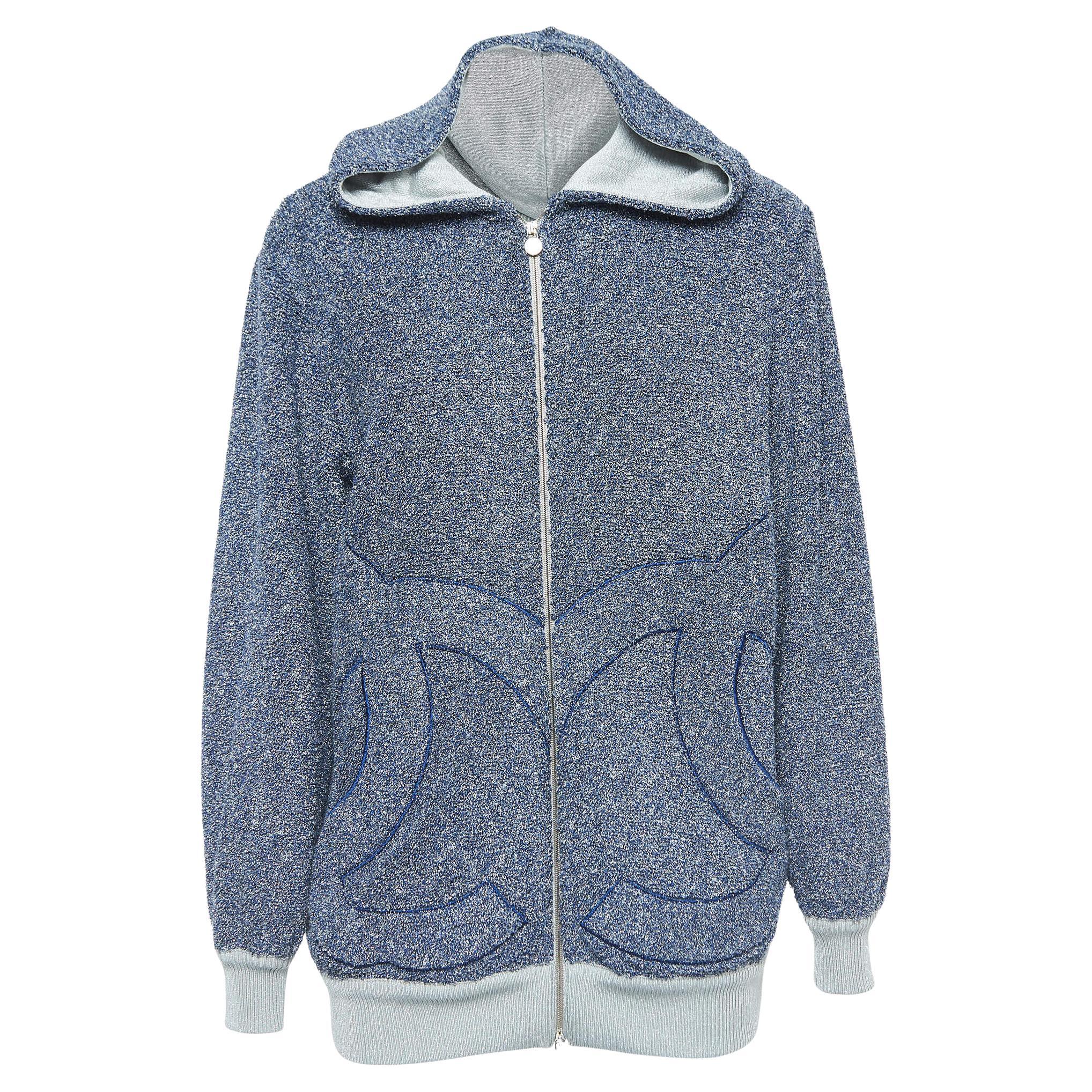Chanel Blue/Metallic Terry Zip-Up Hoodie M For Sale