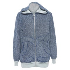 Chanel Blue/Metallic Terry Zip-Up Hoodie M