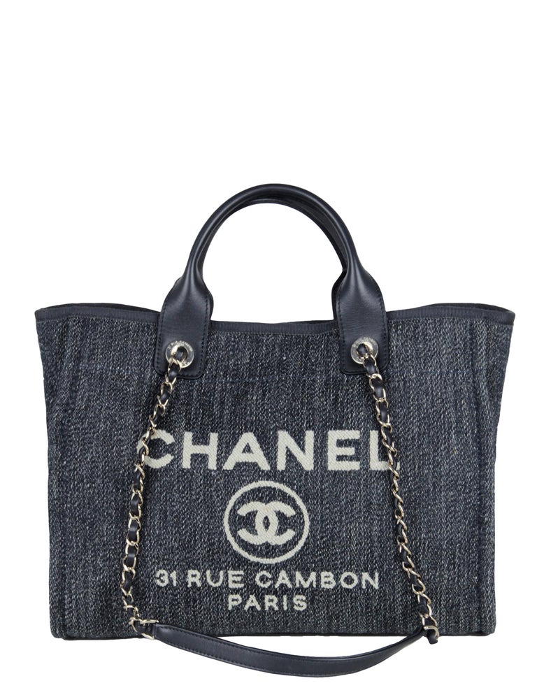 chanel blue canvas tote bag