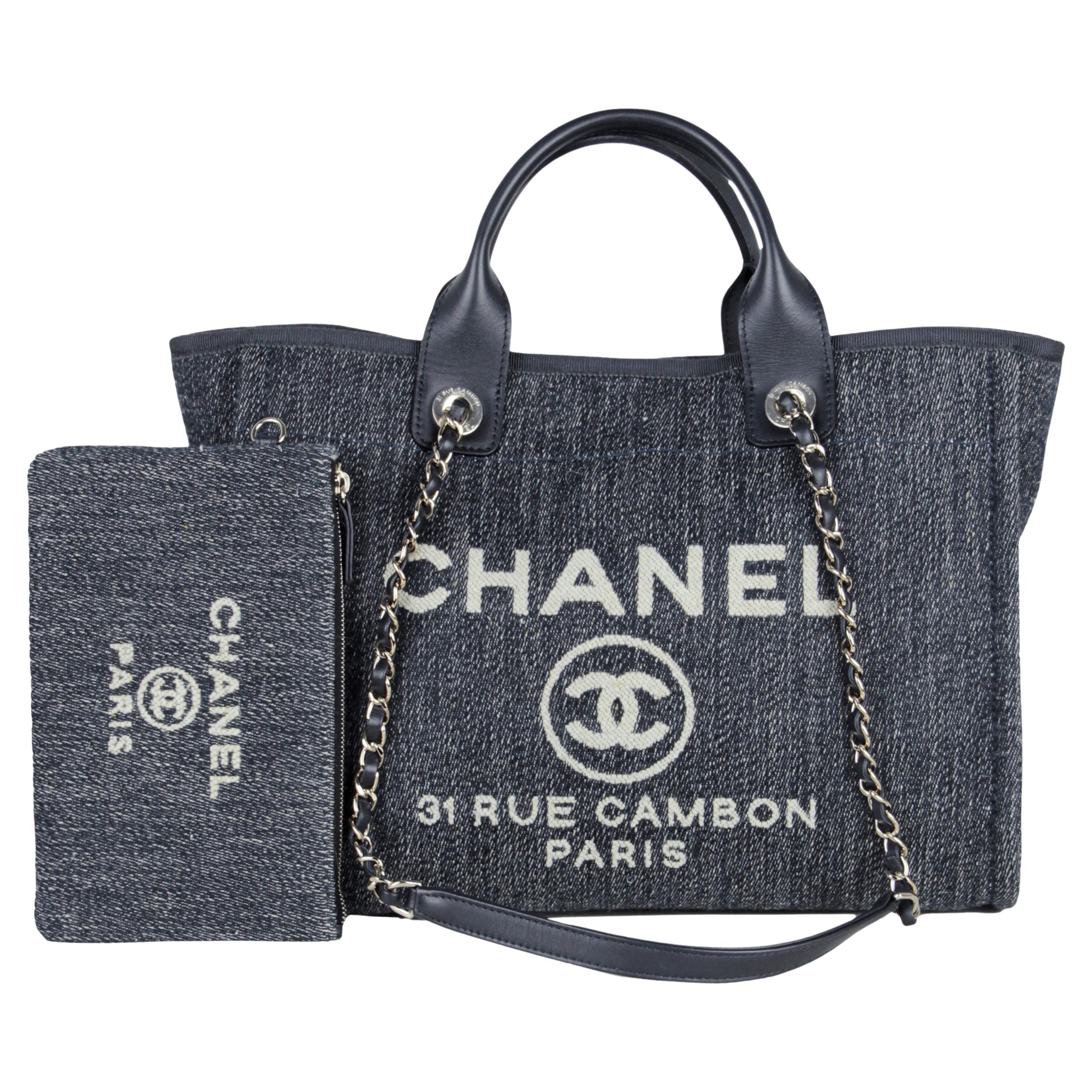 Chanel Deauville Tote Striped Viscose Canvas Large