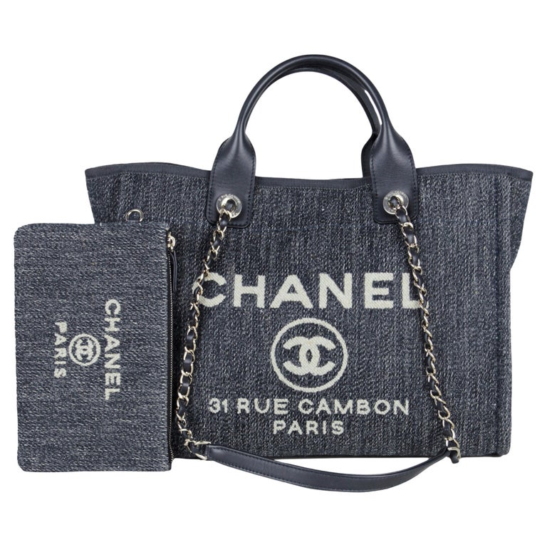 Chanel Blue Mixed Fibers Small Deauville Tote Bag For Sale at 1stDibs