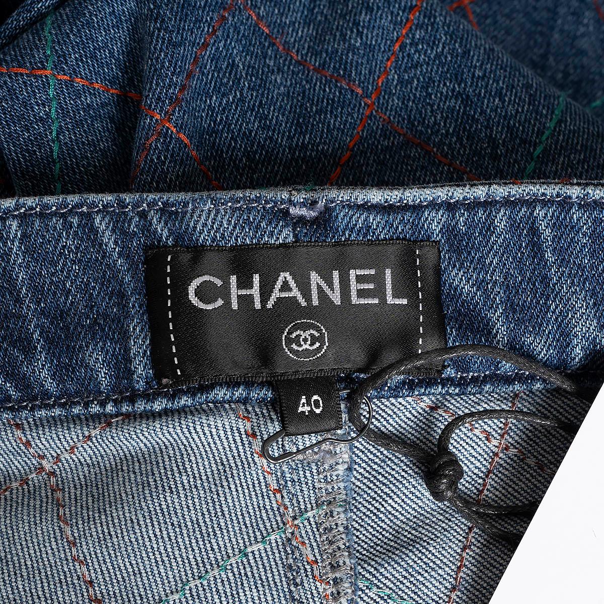 CHANEL blue & multicolor 2017 17A COSMOPOLITE QUILTED Jeans Pants 40 M For Sale 3