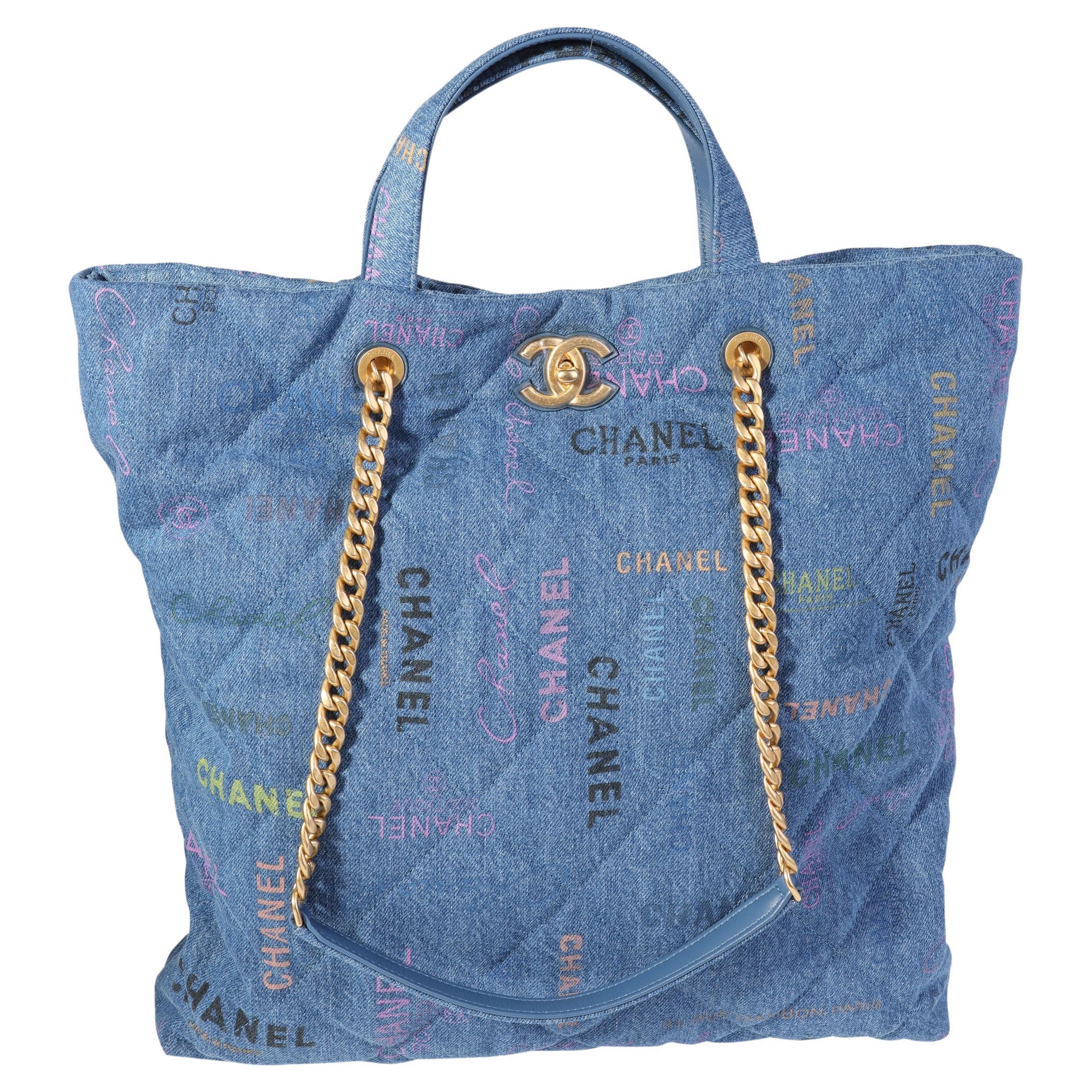 Chanel Blue and Multicolor Quilted Denim Mood Shopping Tote For Sale at  1stDibs