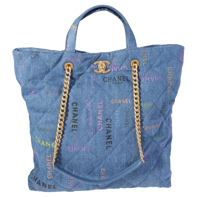 Chanel Blue and Multicolor Quilted Denim Mood Shopping Tote