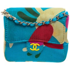 Chanel Blue Multicolor Satin Mini Chain Crossbody Bag