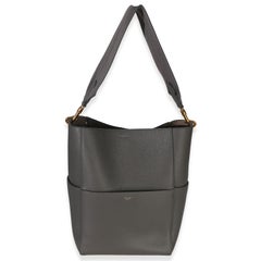 Celine Grey Soft Grained Calfskin Medium Sangle Bucket Bag