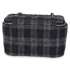 Chanel Blue Multicolor Tweed Small Vanity Case With Chain