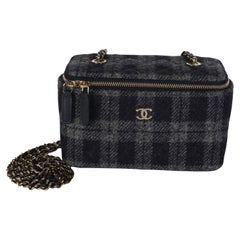 Chanel Blue Multicolor Tweed Small Vanity Case With Chain