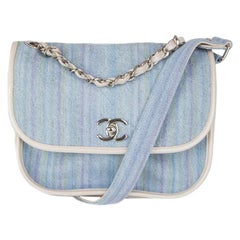 Chanel blue & multicoloured striped RUNWAY Denim Small Saddle Shoulder Bag