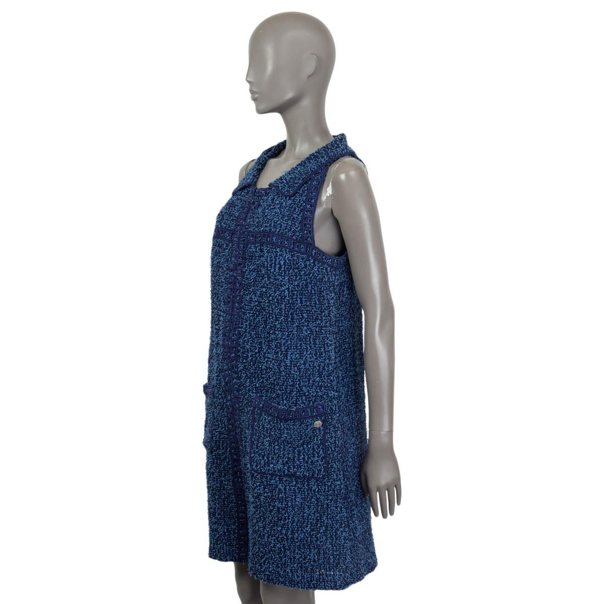 Blue CHANEL blue & navy cotton 2013 SLEEVELESS ZIPPER TWEED Dress 42 L