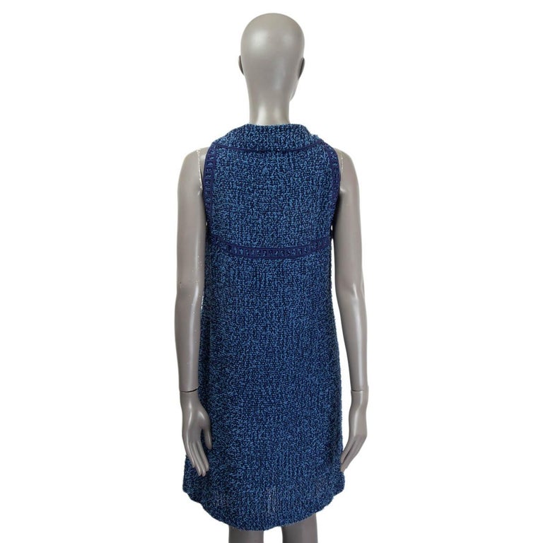 CHANEL blue and navy cotton 2013 SLEEVELESS ZIPPER TWEED Dress 42