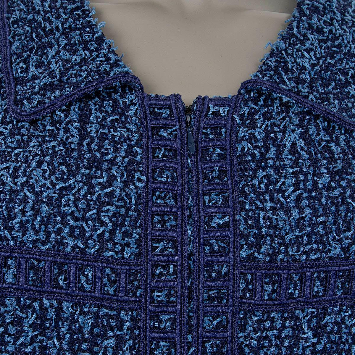 CHANEL blue & navy cotton 2013 SLEEVELESS ZIPPER TWEED Dress 42 L 1