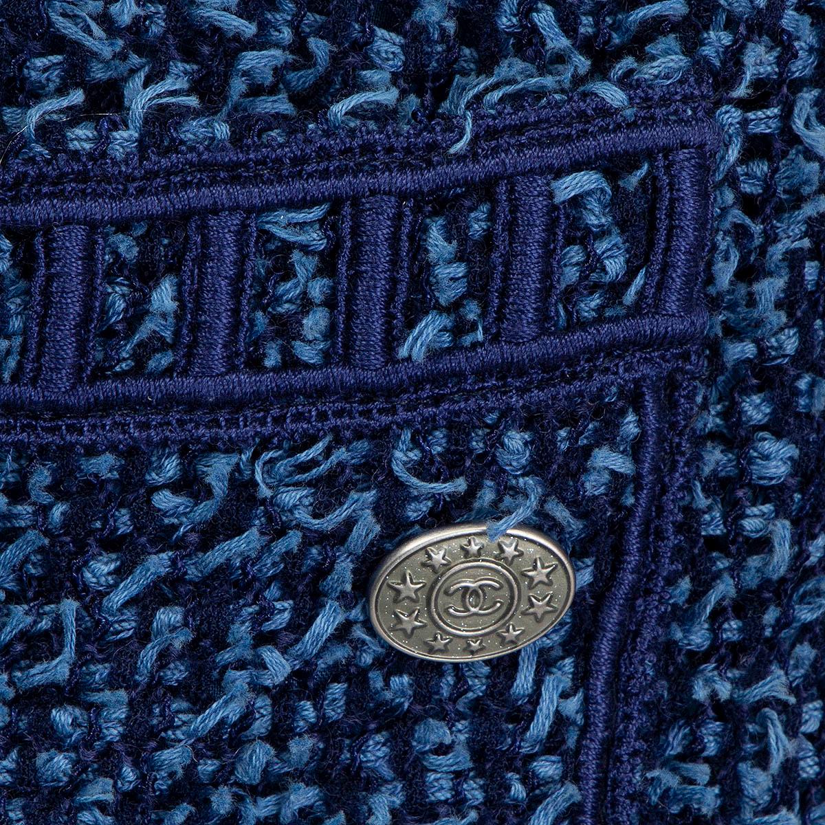 CHANEL blue & navy cotton 2013 SLEEVELESS ZIPPER TWEED Dress 42 L 2